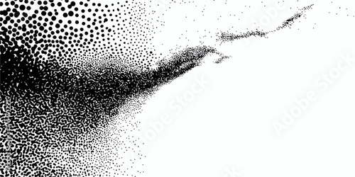 점묘법 스타일로 표현된 추상적인 흑백 이미지로, 몽환적인 분위기와 독특한 질감을 나타냅니다.