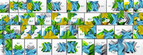 Grid displays abstract geometric designs. Bright colors, angled shapes create dynamic visual pattern. Text 30 appears repeatedly.
