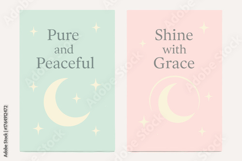 Pure Pastel Banners. Serene Light. Two vertical A6 banners with safe margins, centered composition, no elements touching edges, pastel, pastel mint and pink,