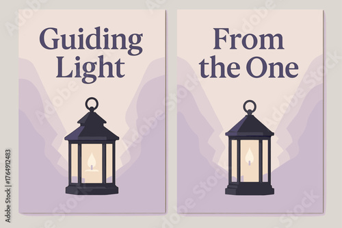 Guiding Light Banners. Light of Guidance. Two vertical A6 banners with safe margins, centered composition, no elements touching edges, modern, lavender and