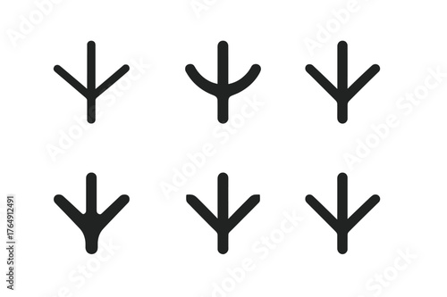 Chicken Logo Grid. Chickens in Coop. Set Logo of Chicken Feet: Minimal outline, Abstract geometric, Negative space, Flat solid, Symmetrical form, Iconic shape.