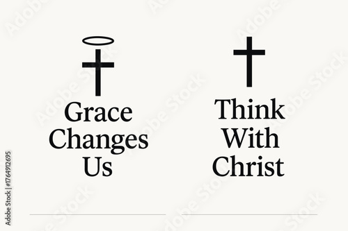 Graceful Banner Design. Grace. Two vertical A6 banners with safe margins, centered composition, no elements touching edges, minimal, black and white, simple