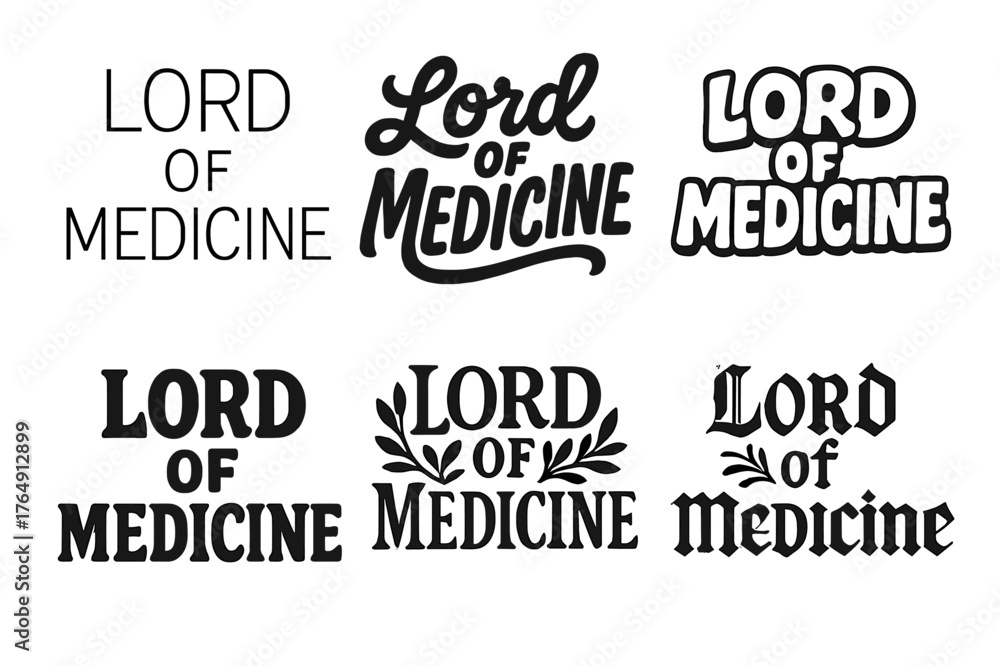 Fototapeta premium Medicine Lettering Variations. Lord of Medicine. Set lettering. harmonious lettering variations of the same emblematic concept (Modern minimal monoline