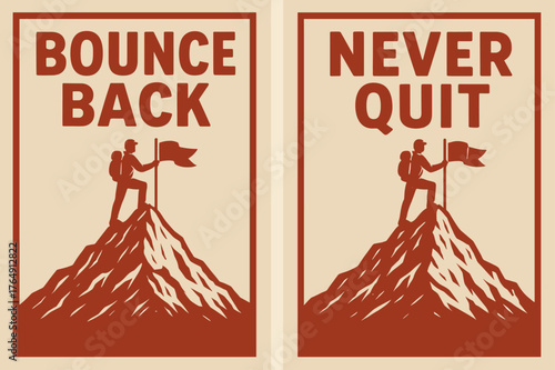 Banner Resilience Message. Resilience. Two vertical A6 banners with safe margins, centered composition, no elements touching edges, retro, red and beige,