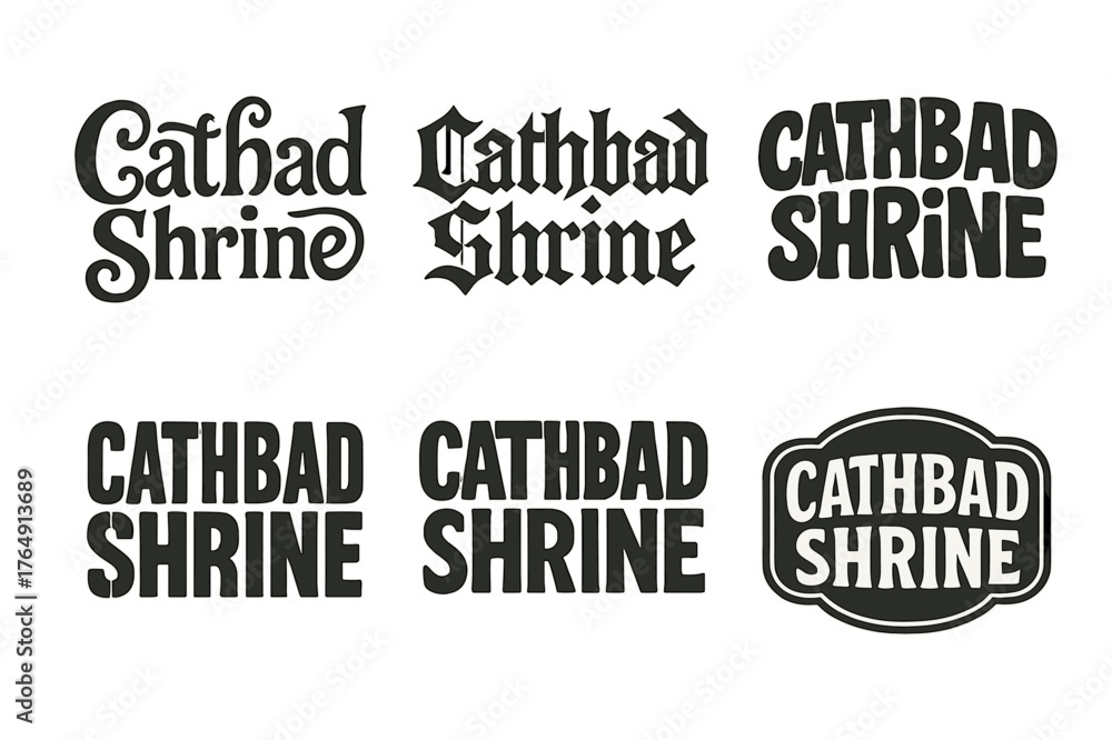 Obraz premium Cathbad Emblem Variations. Cathbad Shrine. Set lettering. harmonious lettering variations of the same emblematic concept, each with different