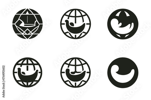 Fertility Logo Variations. Fertility tourism. Set Logo of Fertility tourism: cradle within globe. harmonious logo variations of the same emblematic concept,