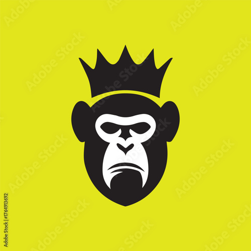 A ape with crown silhouette style flat and minimal vector icon design illustration on a white background.
