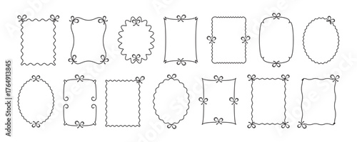 Frame vintage border, line doodle drawing. Black frame outline design isolated on white background. Trendy vector illustration