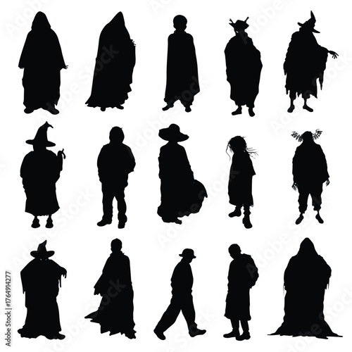 Collection of spooky boo ghost silhouettes for halloween isolated on white background