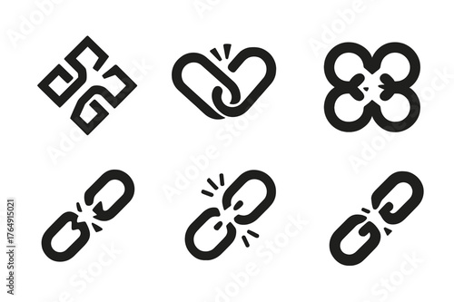 Chain Link Emblem. Supply chain loss. Set Logo of Supply chain loss: severed link in chain. harmonious logo variations of the same emblematic concept, each