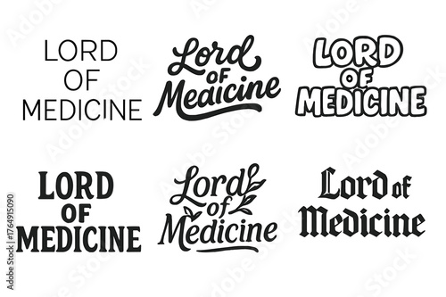 Harmonious Medicine Letters. Lord of Medicine. Set lettering. harmonious lettering variations of the same emblematic concept (Modern minimal monoline