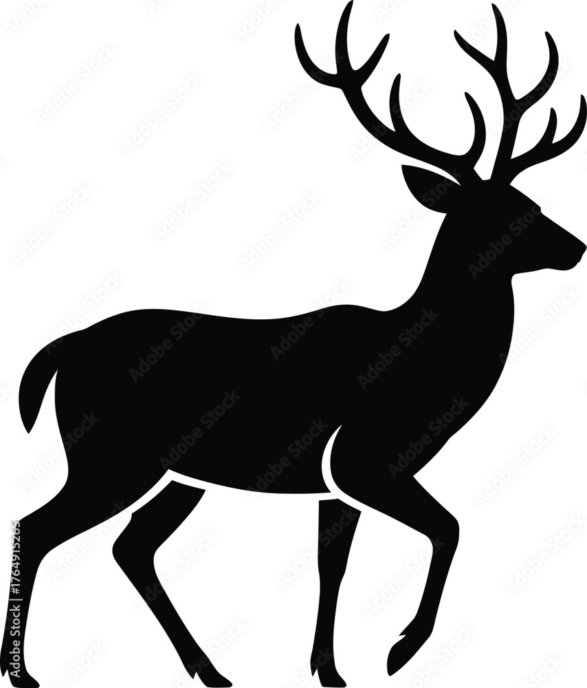 Fototapeta premium Majestic stag silhouette displays its antler form, standing gracefully against a transparent backdrop
