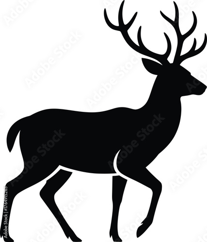 Majestic stag silhouette displays its antler form, standing gracefully against a transparent backdrop