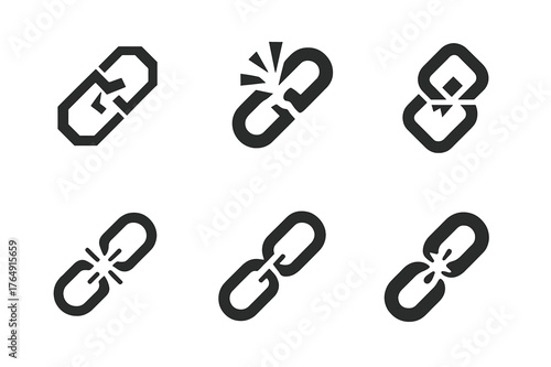 Chain Link Emblem. Supply chain loss. Set Logo of Supply chain loss: severed link in chain. harmonious logo variations of the same emblematic concept, each