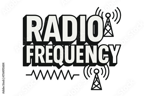 Bold Radio Frequency. Bold Block Lettering ? "Radio Frequency" in massive bold geometric letters, stacked block composition, heavy outlines with subtle drop