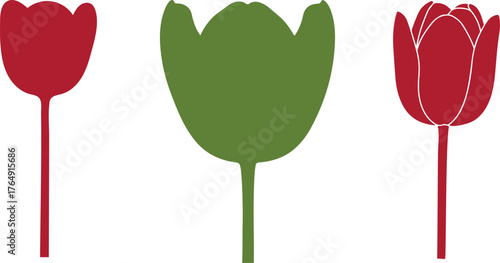Three stylized tulips red and green flower illustration