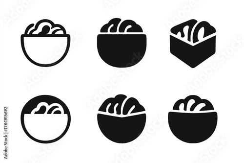 Abstract Pita Logos. Stuffed Pita Pockets. Set Logo of Pita Bread: Minimal outline, Filled silhouette, Abstract geometric, Negative space, Flat