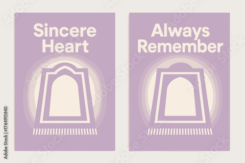 Bauhaus Prayer Banners. Devotion. Two vertical A6 banners with safe margins, centered composition, no elements touching edges, bauhaus, lavender and cream,