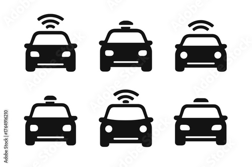 Urban Self-Driving Logos. Autonomous Vehicles. Set Logo of Urban Self-Driving Car: Minimal outline, Negative space, Flat solid, Symmetrical form, Stylized
