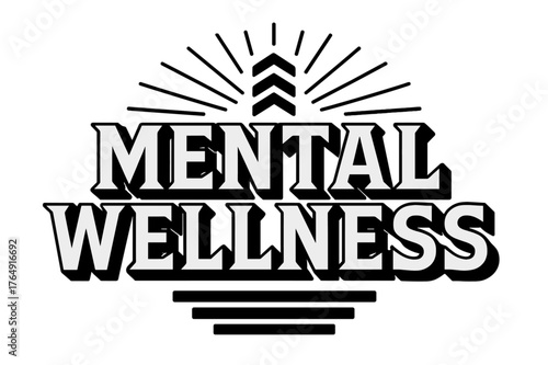 Bold Geometric Wellness. Mental Wellness ? bold block geometric lettering; thick uppercase with geometric serifs, heavy outer outline, strong cast shadow;