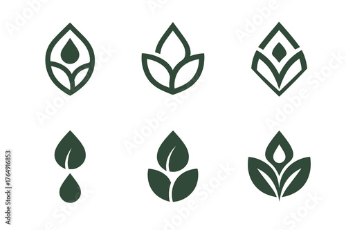 Spa Logo Variations. Salon brochure design. Set Logo of Salon brochure design: Spa leaf and water drop. harmonious logo variations of the same emblematic