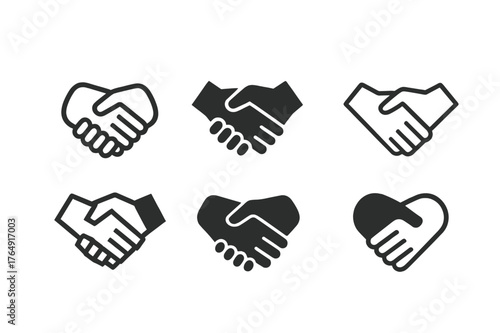 Handshake Logo Variations. Non-verbal cues. Set Logo of Non-verbal cues: Handshake gesture. harmonious logo variations of the same emblematic concept, each