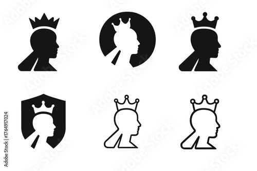 Celebrity Logo Designs. TV personalities and celebrities. Set Logo of TV personalities and celebrities: celebrity profile silhouette with crown and spotlight.