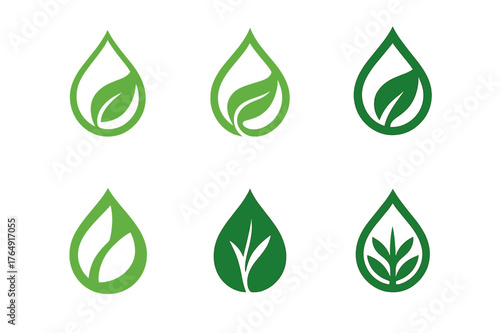 Spa Logo Variations. Salon brochure design. Set Logo of Salon brochure design: Spa leaf and water drop. harmonious logo variations of the same emblematic