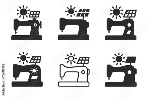 Ethical Fashion Logos. ethical fashion. Set Logo of ethical fashion: solar-powered sewing machine icon. Icon set. harmonious logo variations of the same