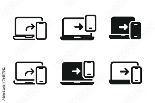 Logo Design Variations. Hybrid workspaces. Set Logo of device continuity: laptop and phone handoff. Icon set. harmonious logo variations of the same emblematic