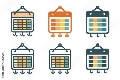 Calendar Logo Variations. Hanging calendars and planners for easy access. Set Logo of Hanging calendars and planners for easy access: family planner with