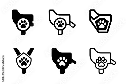 Guide Dogs Logos. Guide dogs and service animals. Set Logo of Guide dogs and service animals: service vest with paw emblem. harmonious logo variations of the