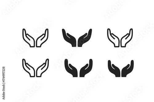 Non-Verbal Cues Logos. Non-verbal cues. Set Logo of Non-verbal cues: Open palms offering. harmonious logo variations of the same emblematic concept, each with