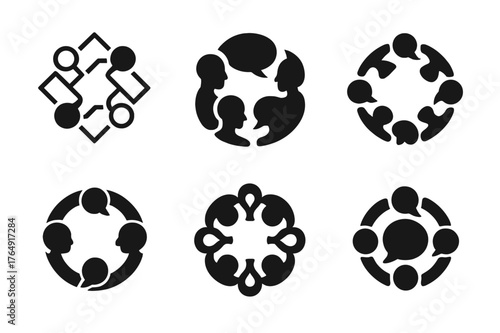 Interpersonal Skills Logos. Developing interpersonal communication skills. Set Logo of Developing interpersonal communication skills: group of people forming