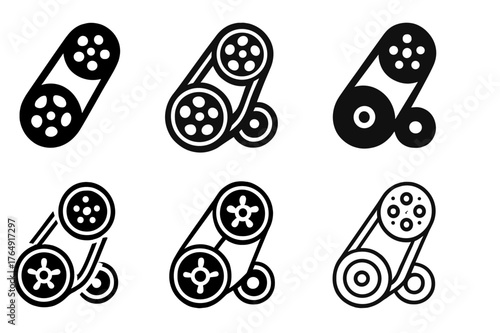 Mechanic Logo Variations. Car mechanics working on engines. Set Logo of timing: belt and gears assembly. Icon set. harmonious logo variations of the same