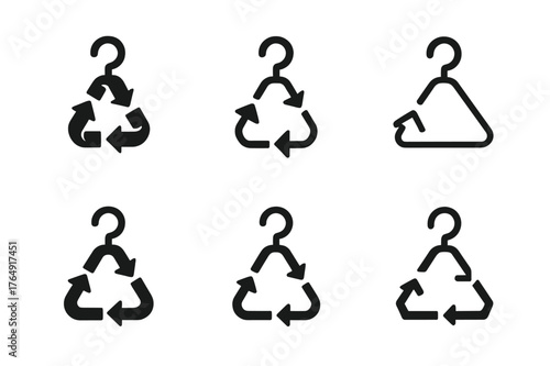 Ethical Fashion Logos. ethical fashion. Set Logo of ethical fashion: hanger formed from recycling arrows. Icon set. harmonious logo variations of the same