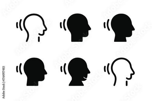 Non-Verbal Cues Logos. Non-verbal cues. Set Logo of Non-verbal cues: Nodding head with motion lines. harmonious logo variations of the same emblematic concept,
