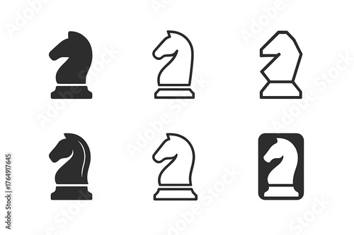 Chess Logo Variations. Sales strategies and client management. Set Logo of strategic chess piece: harmonious logo variations of the same emblematic concept,