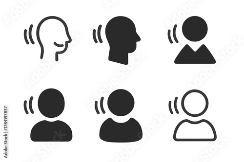 Non-Verbal Cues Logos. Non-verbal cues. Set Logo of Non-verbal cues: Nodding head with motion lines. harmonious logo variations of the same emblematic concept,