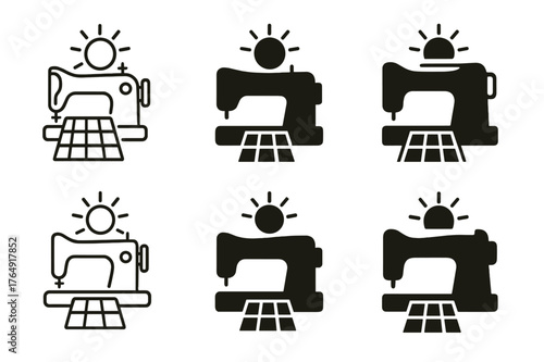 Ethical Fashion Logos. ethical fashion. Set Logo of ethical fashion: solar-powered sewing machine icon. Icon set. harmonious logo variations of the same