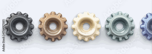 다채로운 파스텔 톤의 톱니바퀴들이 정교하게 줄지어 놓여 있어, 복잡한 시스템의 상호 연결성과 협업의 중요성을 시각적으로 표현하며, 기술 발전과 창의적 아이디어의 조화를 상징하는 독특하고 현대적인 디자인 요소로 다양한 프로젝트에 활용될 수 있습니다.