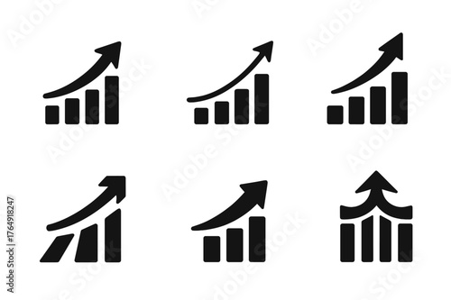 Diverse Employee Benefits Logos. Employee benefits. Set Logo of Employee benefits: Growth chart with upward arrow. harmonious logo variations of the same