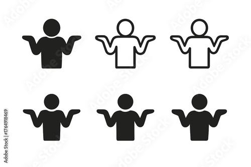 Shrugging Silhouette Logos. Non-verbal cues. Set Logo of Non-verbal cues: Shrugging shoulders silhouette. harmonious logo variations of the same emblematic