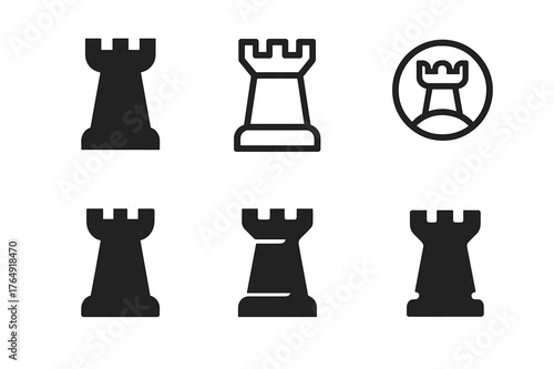 Chess Logo Variations. Sales strategies and client management. Set Logo of strategic chess piece: harmonious logo variations of the same emblematic concept,