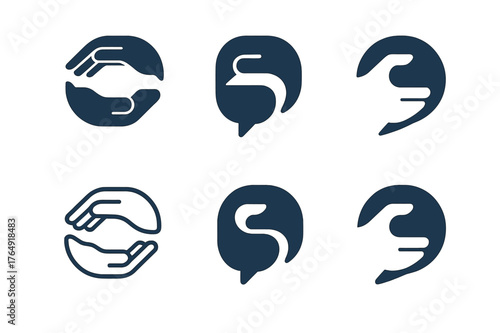 Communication Skills Logos. Developing interpersonal communication skills. Set Logo of Developing interpersonal communication skills: two hands forming a