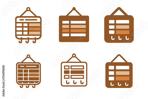 Calendar Logo Variations. Hanging calendars and planners for easy access. Set Logo of Hanging calendars and planners for easy access: family planner with