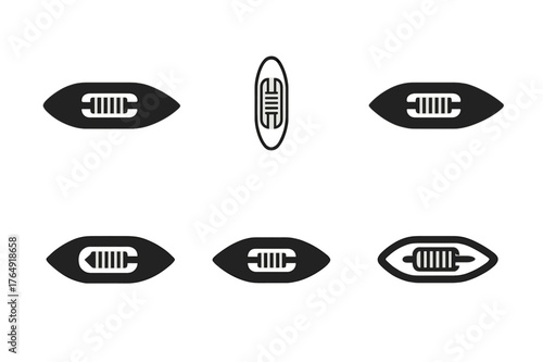 Shuttle Logo Variations. handicraft markets. Set Logo of loom shuttle: harmonious logo variations of the same emblematic concept, each with different artistic