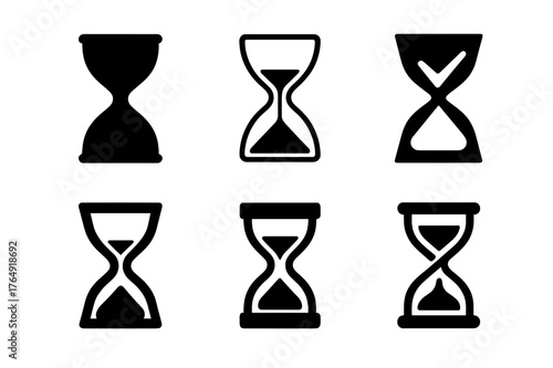 Hourglass Logo Variations. Prioritizing tasks using a time-blocking method. Set Logo of hourglass flow: harmonious logo variations of the same emblematic