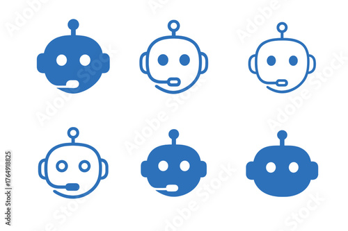Robotic Assistant Logos. Robotic assistants. Set Logo of Robotic assistants: Customer support chatbot robot head. harmonious logo variations of the same