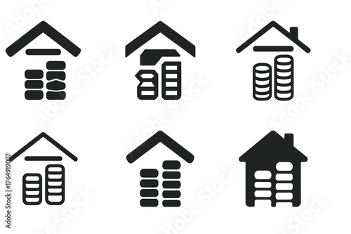 Family Budget Logos. Setting limits on family spending. Set Logo of Setting limits on family spending: stacked coins under roof with budget cap line. Icon set.